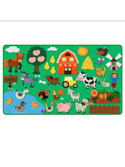 Cross-Border My Farm Animal Cartoon Wall Stickers DIY Three-Dimensional Felt Farm Story Busy Learning Board Wall Decoration