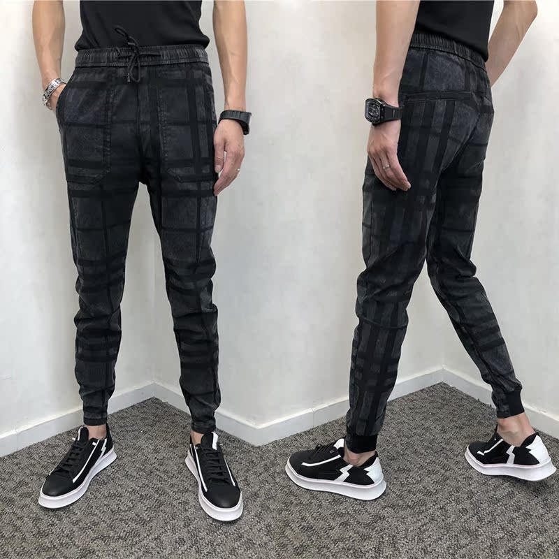 Mùa thu và mùa đông nam mới màu đen co giãn chân thường quần tinh thần đặt chân quần Harlan quần lớn quần xu hướng lắc quần nam chất