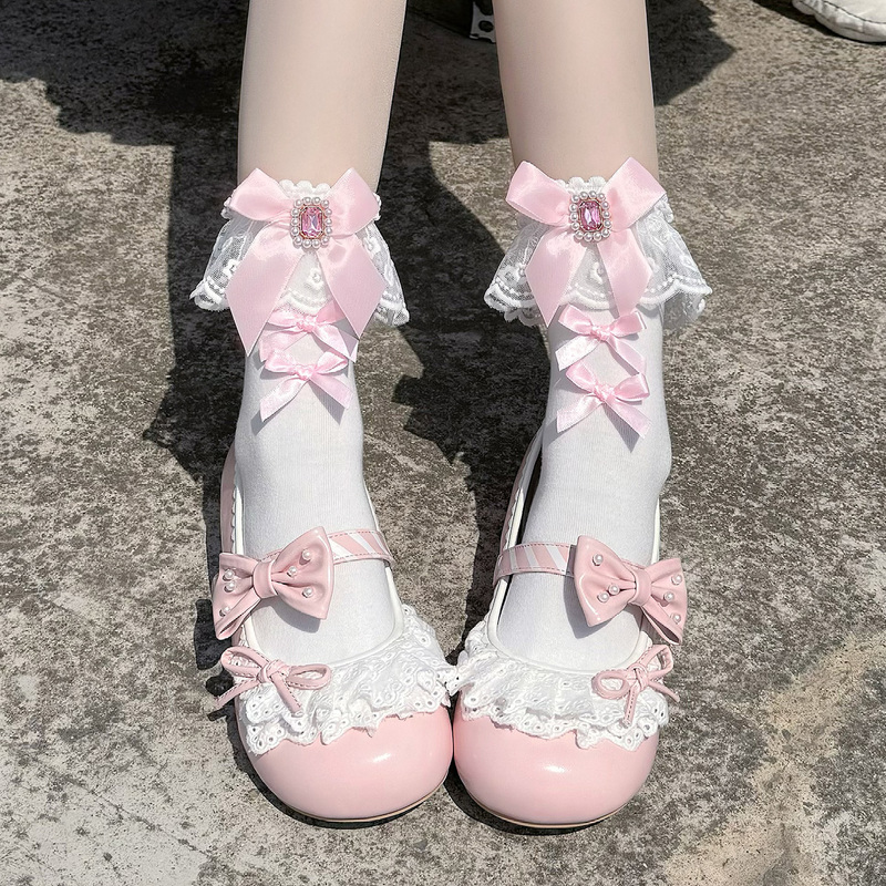 Original Retro Pearl Rhinestone Lolita Socks Women's Mid-Calf Socks Spring and Autumn Pure Cotton Lace Bow Short Socks Original Retro Pearl Rhinestone Lolita Socks Women's Mid-Calf Socks Spring and Autumn Pure Cotton Lace Bow Short Socks