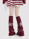 lolita新年酒红色堆堆袜套女可爱绑带蝴蝶结针织腿套圣诞节小腿袜
