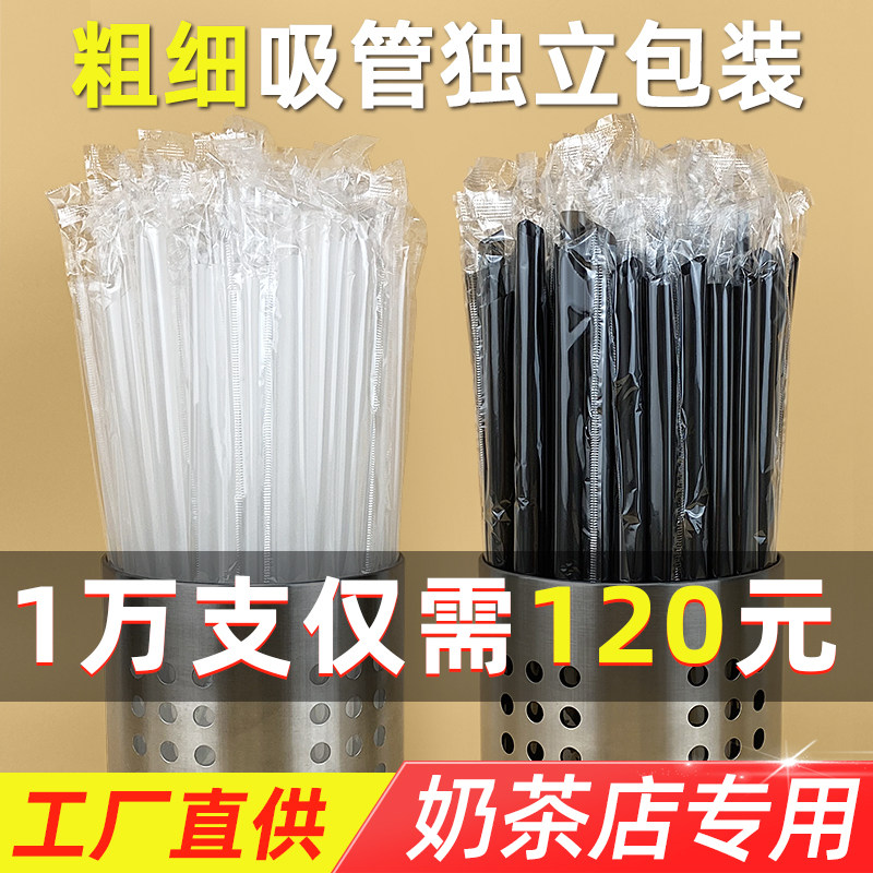 Straw Disposable Pearl Milk Tea Straw Single Package Juice Long Plastic Coarse Straw Transparent Colorful Big Straw
