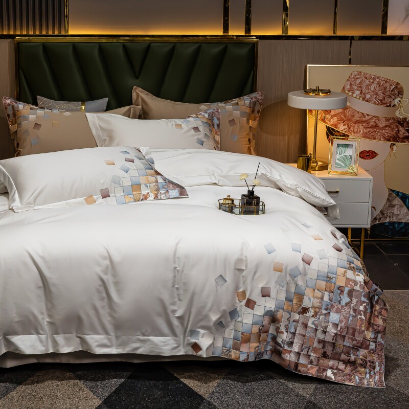 High end light lavish modern minimis 100 full cotton four sets Nordic long suede cotton quilts covered with pure cotton beds