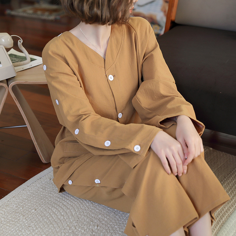 New Moxibustion Clothing for Women, Pure Cotton, Long-Sleeved, Long Pants, Front and Back Buttoned Sleeves, Buttoned Pants, Side-Opening Massage Clothing, Traditional Chinese Medicine Therapy
