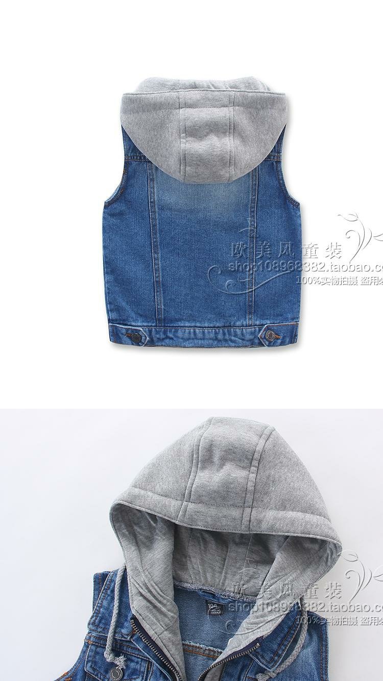 Bé trai vest hoang dã 2018 mùa thu đông mới quần áo trẻ em trẻ em denim bé trùm đầu giản dị chuỗi vest áo khoác gile cho bé gái