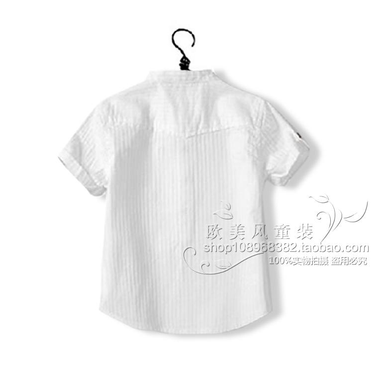 Trai hoang dã áo sơ mi 2018 mùa hè mới quần áo trẻ em trẻ em của bé trắng đứng cổ áo bông ngắn tay áo triều