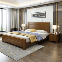 Modern simple solid wood double bed 1 8 meters Chinese style small apartment 1 5m bedroom high box storage wedding bed Economy
