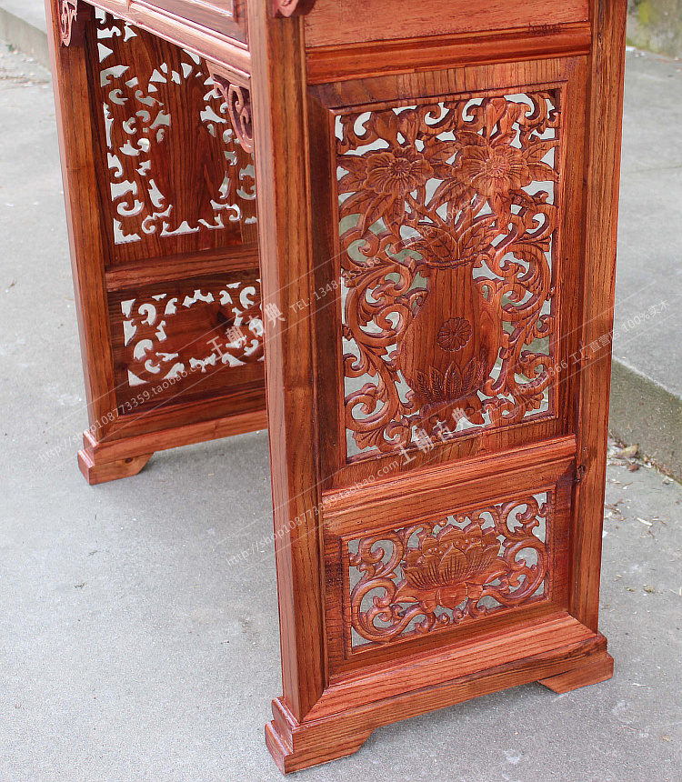 Vỏ gỗ nguyên khối cho bàn Ming và Qing cổ điển Trung Quốc đồ nội thất cổ Elm hai bình hoa chạm khắc bình gián - Bàn / Bàn bàn gỗ tự nhiên