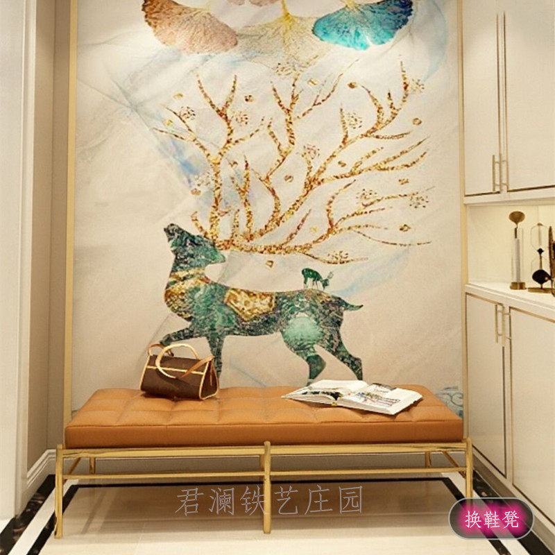 Furnittu leather art lunch break sofa chair Nordic classic pedal simple bed end stool wrought iron shoe changing stool