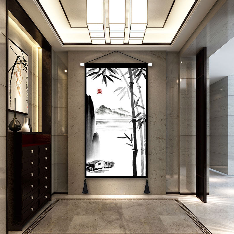 New Chinese style entrance Zen landscape Ink fabric hanging painting thickened hanging cloth wall Bamboo oversized decorative cloth painting