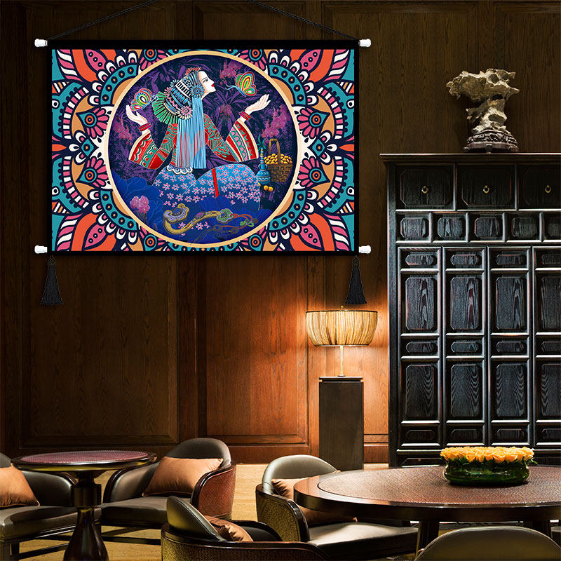 Ethnic minority style bed and breakfast inn oversized horizontal version of fabric hanging painting Bedroom bed wall decoration hanging cloth tapestry