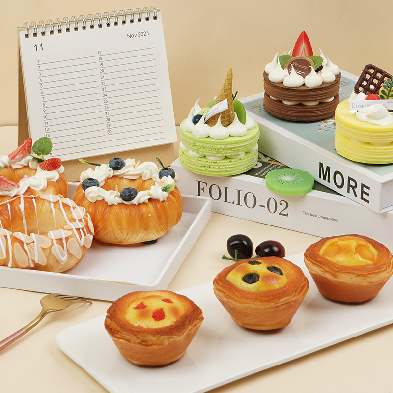 Simulation double layer fruit cream cake model donut egg tart bread fake food props toy window display