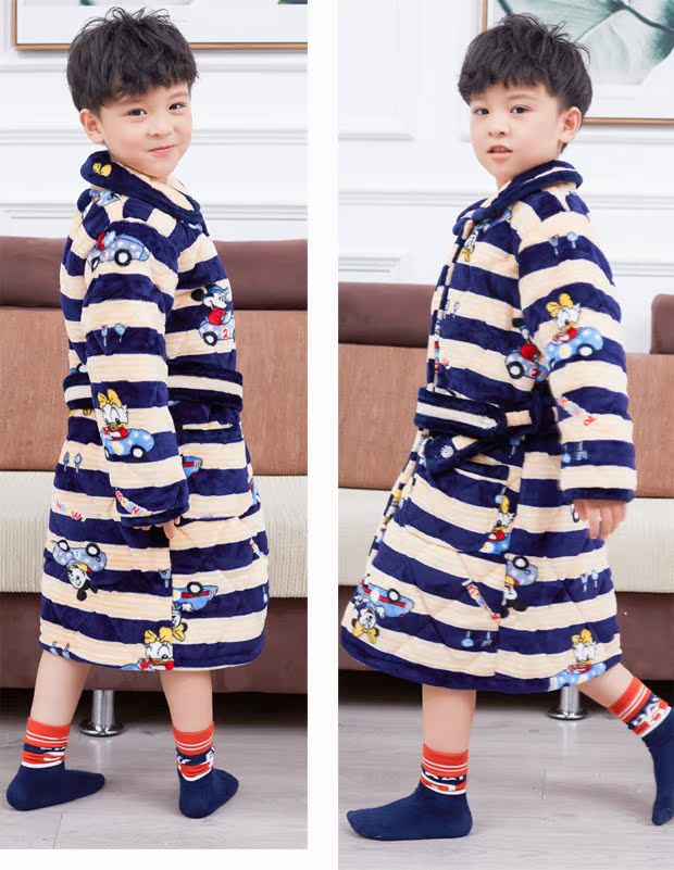 Áo ngủ trẻ em mùa đông dày flannel chần cậu bé lông cừu san hô lớn trẻ em áo choàng tắm dịch vụ nhà dài áo khoác bông đầm ngủ dễ thương
