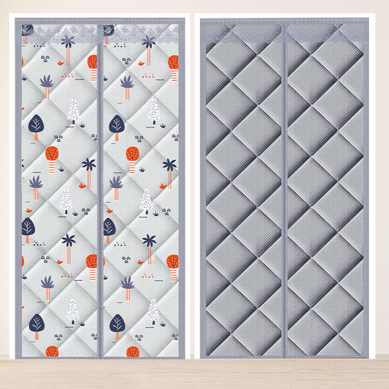 Whole Magnetic Strip Diamond-Patterned Winter Thickened Cotton Door Curtain, Windproof, Cold-Resistant, Warm, No-Drill Household Insulation Air-Conditioning Curtain