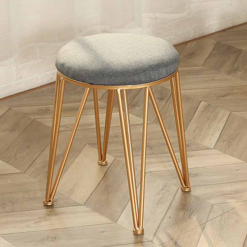 Nordic iron art golden changing shoe stool bar chair creative personality dining chair round stool simple industrial style fabric negotiation chair
