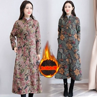 Mùa thu và mùa đông mới phong cách quốc gia của phụ nữ nghệ thuật in retro lỏng lẻo cộng với tấm nhung ấm khóa áo khoác dài tay áo khoác shop đồ nữ