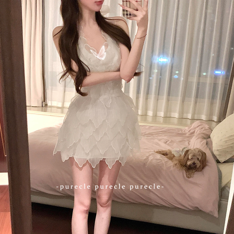 French-Style Dress for Women, Noble Lady, Heavy-Duty Mesh, Ruffled Edge, Birthday Dress, Formal Dress, Waist-Cinching Short Skirt, Tutu Skirt