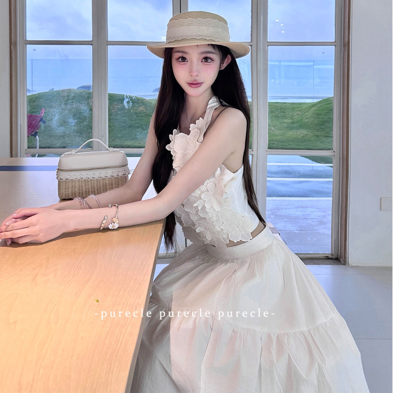 Summer Suit for Women 2026 New Style Heavy-Duty Three-Dimensional Floral Sleeveless Vest Top High-Waisted Long Skirt Two-Piece Set