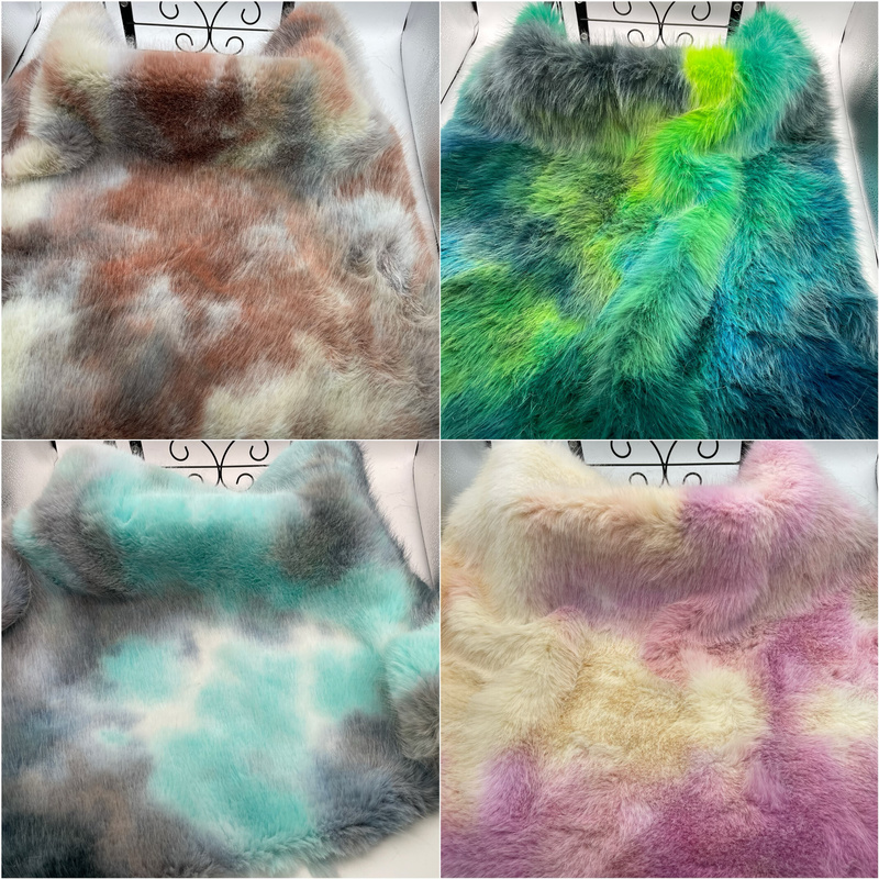 Gradient Faux Fox Fur Fabric, Colorful Plush Fabric, Dazzling Fur for Doll Clothes, Silk-Like Fabric