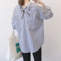 Pregnant womens shirt spring and Autumn doll shirt Korean version Long sleeve loose pregnant womens shirt Short pregnant womens autumn top