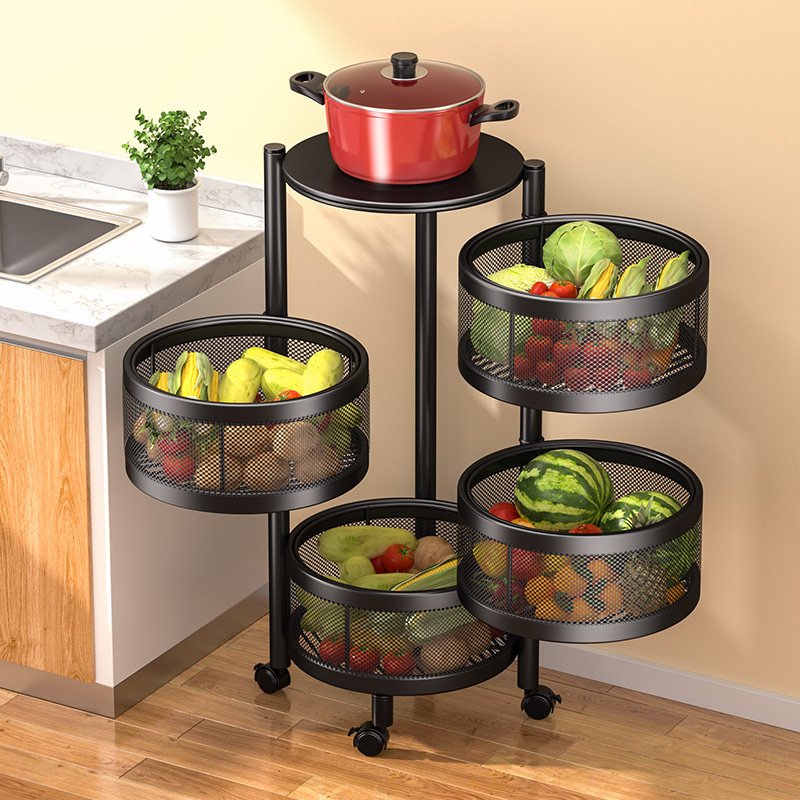 The kitchen vegetable shelf is cylindrical and rotatable to the floor multi-layer vegetable basket fruit and vegetable snack storage rack for household items