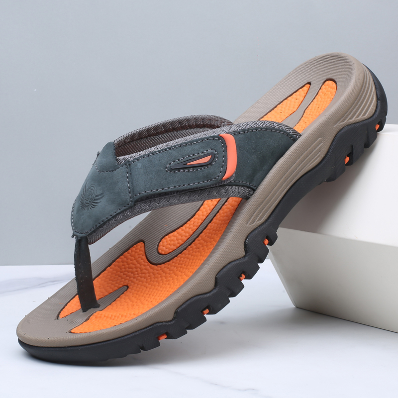 Original Export European and American Outdoor Casual Non-Slip Wear-Resistant Leather Large Size Thick-Soled Odor-Resistant High-End Flip-Flops for Men