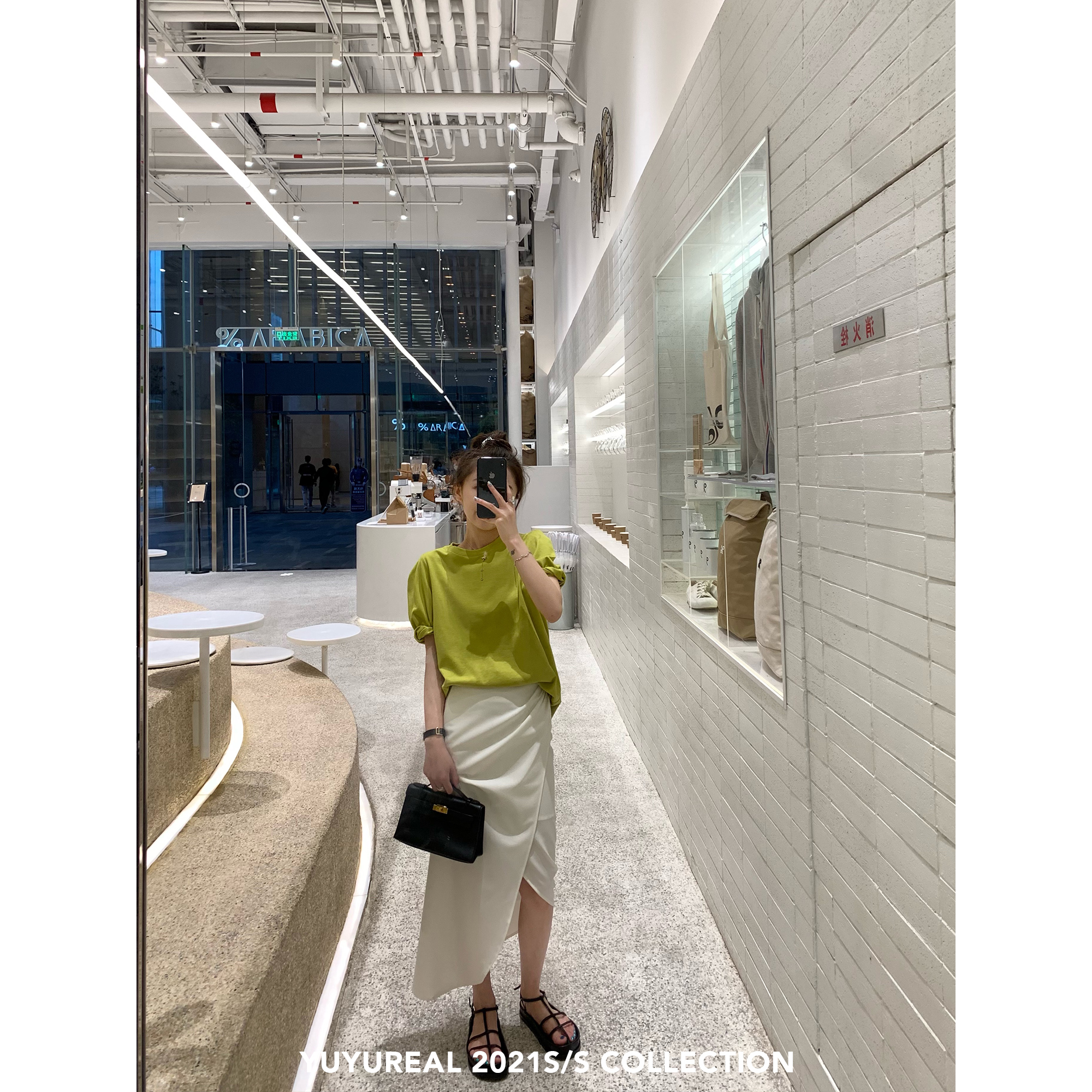 YUYUREAL (limited time 30% off) women's white mid-length high waist slit skirt