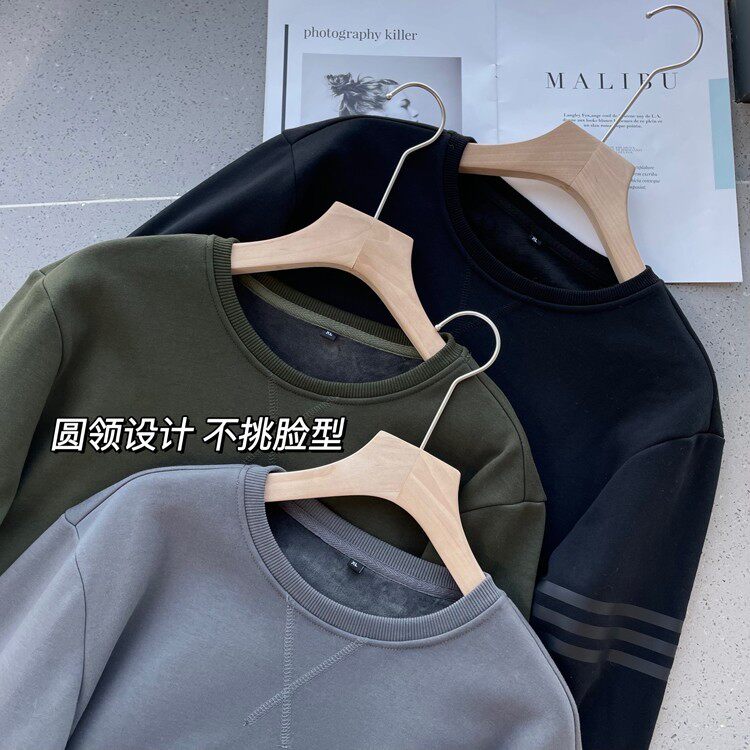 Tide 100 hitch cuffs Hit Color Striped Design Plus Suede Thickened Long Sleeves No Hood Manhood Men's Autumn Winter 2021 New