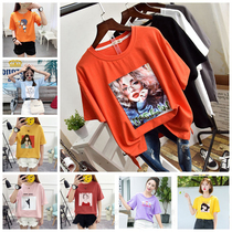 Womens wholesale Wholesale Ground Stall Source Summer Lady Pure Cotton Big Code Loose Short Sleeve Korean Version Printed Student Half Sleeve T