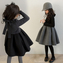 Girls dress autumn and winter plus velvet padded 2021 Korean version of the childrens skirt stitching Joker puffy dress Princess dress