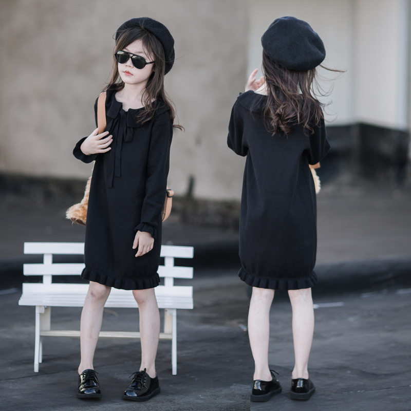 Mother Daughter Dress Girl Sweaters Dress Foreign Dress Autumn Winter Children Han Edition Girl Foreign Pie Knit Black Princess Dresses