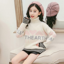 Parent-child dress girl imitation mink padded turtleneck sweater 2019 autumn winter dress new childrens warm base shirt