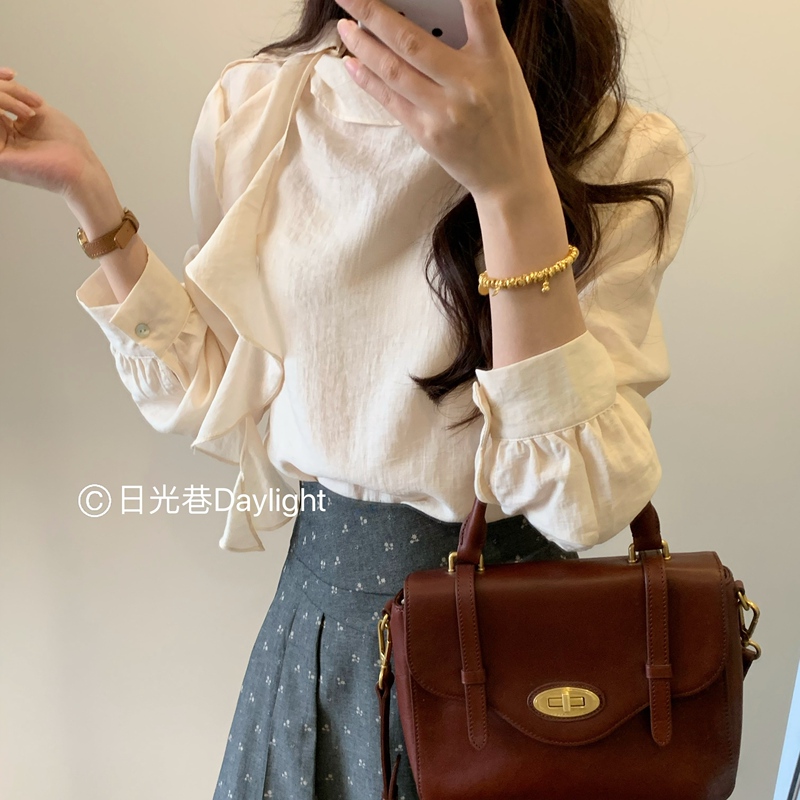 【Daylight Alley】High-End Vintage Ruffled Ribbon Shirt Irregular Blouse Top 【Daylight Alley】High-End Vintage Ruffled Ribbon Shirt Irregular Blouse Top