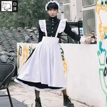 cosplay clothing black and white male servant clothes British wind pearl line long style café maid dress cat ear uniform