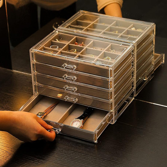 亚克力多层首饰盒耳环耳钉小饰品收纳盒珠宝盒家用多格分类整理盒