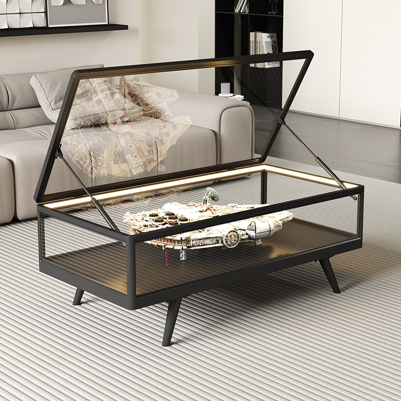 Slate Luxury Tempered Glass Coffee Table Display Cabinet Millennium Falcon Building Block Figurine Toy Reptile Living Room Rounded Corner Storage