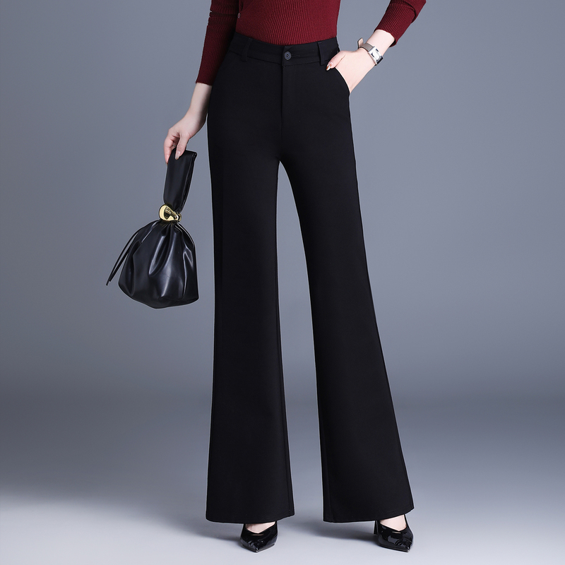 Black Flared Pants for Women, Spring, Autumn and Winter, High-Waisted, Slimming, Plus-Size Women's Pants, Casual Suit Pants, Loose and Drapey Bell-Bottom Pants