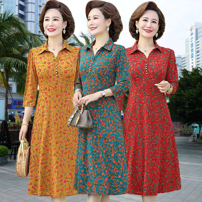 Dress for Women 2022 Autumn New Style Mid-Length Elegant Tummy-Covering Mother's Shirt Dress Middle-Aged and Elderly Women's Clothing