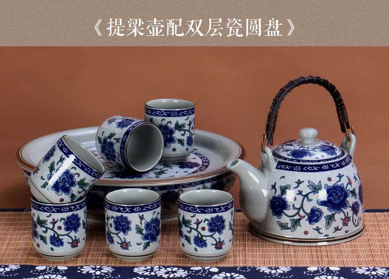 Tiger smith Jingdezhen gốm ấm trà lớn màu xanh và trắng sứ dầm lọc trà gia dụng đặt trà lạnh bộ