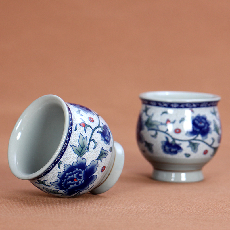 Tiger artisan Jingdezhen Ceramics Tea Cup Home Green Flower Double Thermal Insulation Small Tea Cup Kongfu Tea With Tea Tasting Cups Porcelain-Taobao