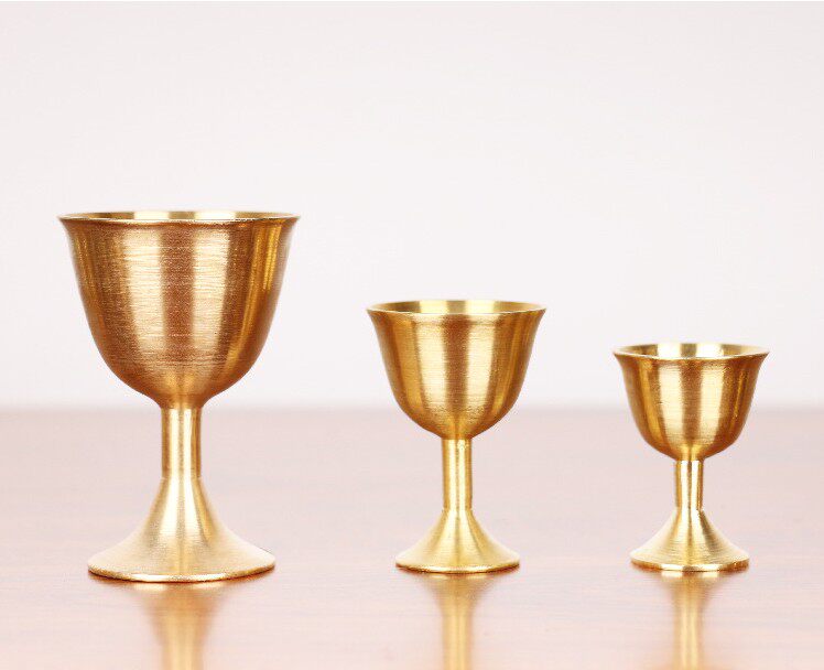 Home Pure Copper High Foot Cup Small Wine Glass For Buddha's Worship With Water Cup Bronze Mug Drinking Pendulum Small Wine Punch