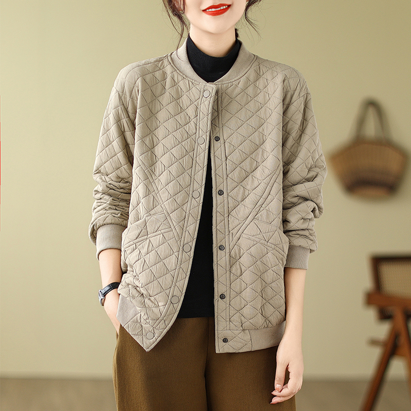 First-Line Brand Cut-Label Vintage Pure Cotton Quilted Cotton Jacket for Women, Autumn and Winter Lightweight Stand-Up Collar Jacket Coat Top
