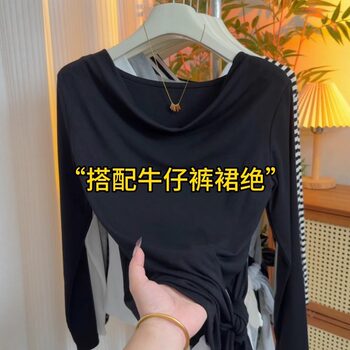 2026 Autumn New Korean Style Fashion Versatile Slimming Long Sleeve Tie Design T-Shirt for Women, Unique and Stylish Base Shirt