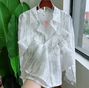 High-End Ink Painting Print Sun Protection Shirt for Women 2025 Spring and Summer New Style Loose and Stylish Polo Collar Long-Sleeved Top
