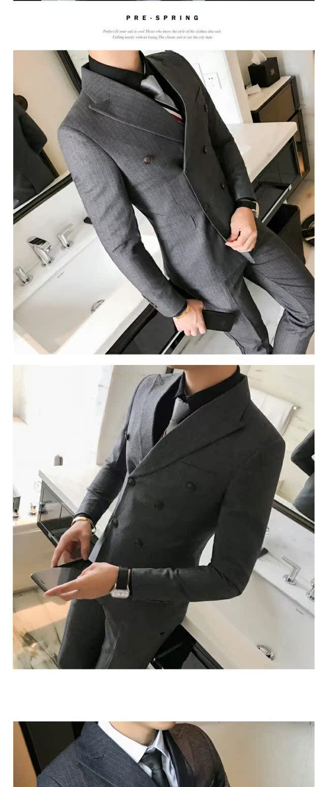 Phiên bản Hàn Quốc của bộ đồ đôi nam sọc mỏng phù hợp với thanh niên phù hợp với kích thước lớn áo vest dạ nam