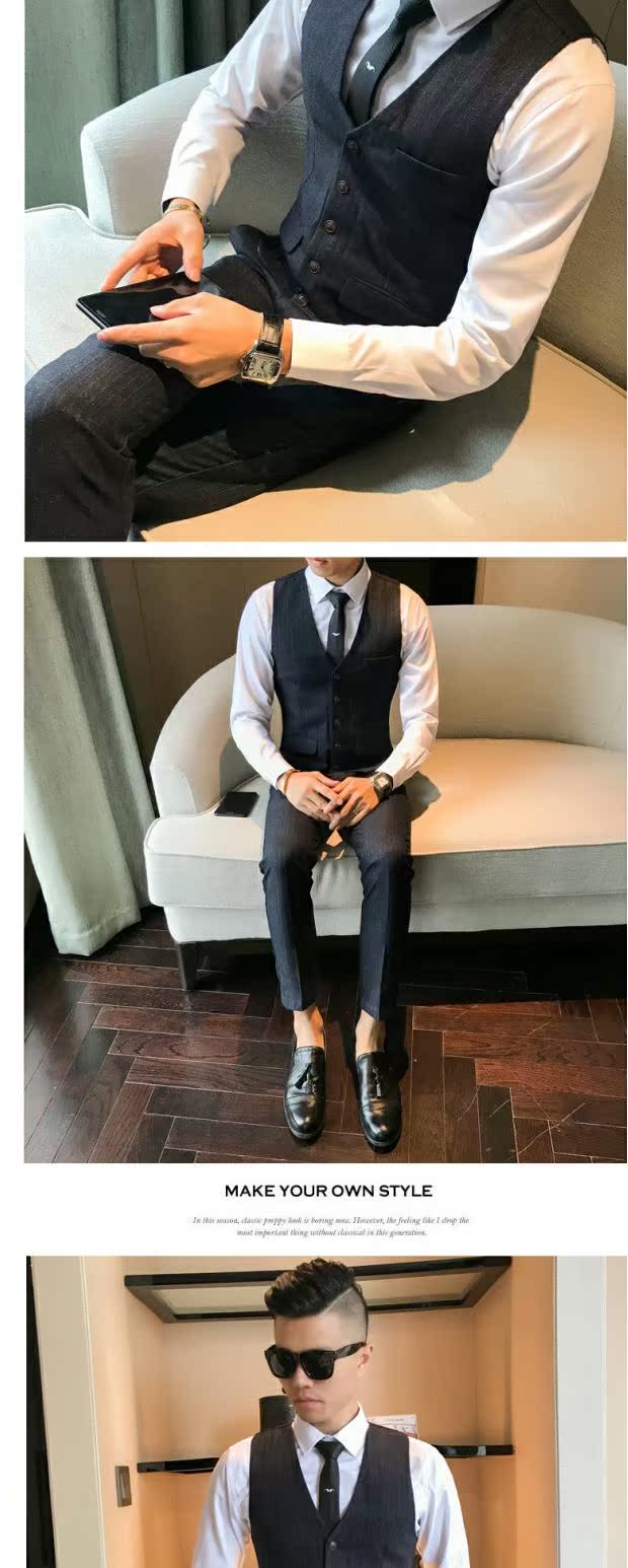 Phiên bản Hàn Quốc của bộ đồ đôi nam sọc mỏng phù hợp với thanh niên phù hợp với kích thước lớn áo vest dạ nam