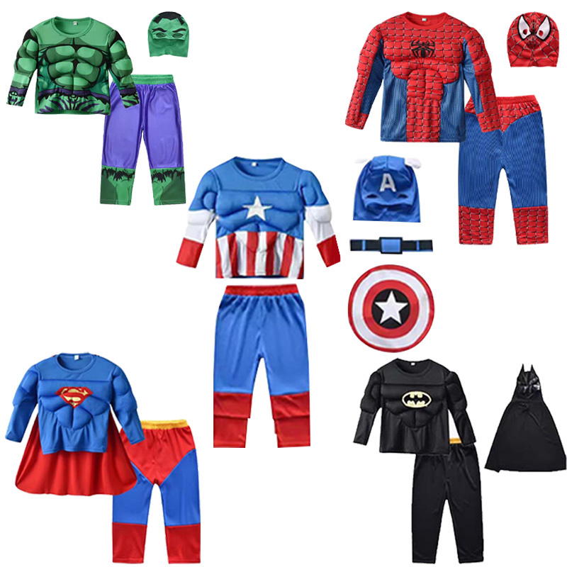 Halloween Spider-Man Hulk Captain America Superman Batman Costume Children's Two-Piece Set Cosplay Outfit