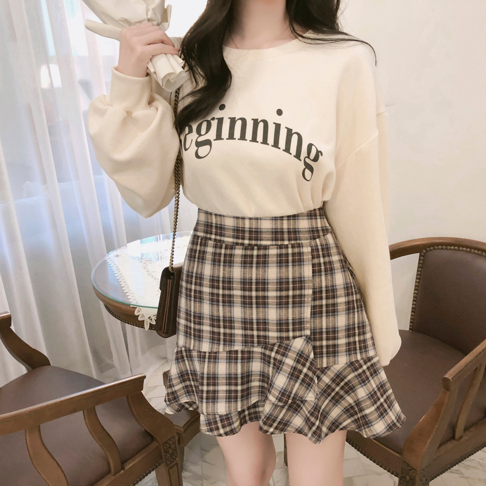 MORAN Hàn Quốc mùa thu đông sang trọng mới Hồng Kông hương vị retro kiểm tra váy đuôi cá eo cao ins váy siêu lửa nữ chân váy jean