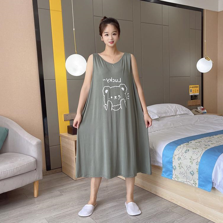Plus-Size Sleeveless V-Neck Nightgown for Women, Loose Long Tank Dress That Can Be Worn Outside to Cover the Belly Plus-Size Sleeveless V-Neck Nightgown for Women, Loose Long Tank Dress That Can Be Worn Outside to Cover the Belly
