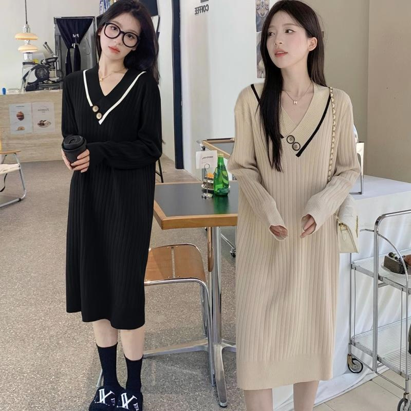 Autumn and Winter New Style Plus-Size Casual French Light Luxury Style 150kg Long Slimming Oversized Knit Sweater Dress Ins Autumn and Winter New Style Plus-Size Casual French Light Luxury Style 150kg Long Slimming Oversized Knit Sweater Dress Ins