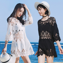 Seaside resort beach swimsuit blouse womens single piece can be used outside the water hot spring loose bikini blouse long black
